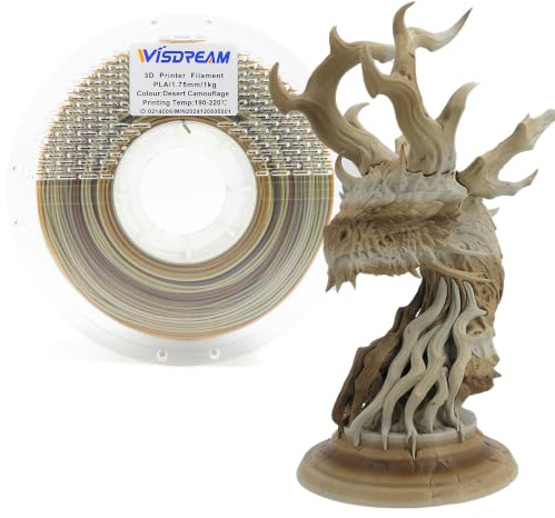 WISDREAM MinreonTech PLA-Filament – Wüstencamouflage/Latte/Goldener Sonnenuntergang – Regenbogen-Farbverlauf mit warmem Beige & Mokka, knochenähnlicher Farbton, 1,75 mm, 1kg