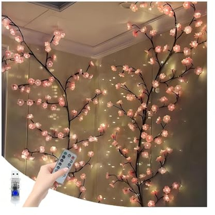 Liwankaqi 2.3 m 144 leds kirschblütenzweige lichter,Lichterkette mit 8 Modi & Dimmbar, USB-Betriebene Fernbedienung,Sakura Vine Wand Deko für Wanddeko Schlafzimmer Wedding Raum Deko