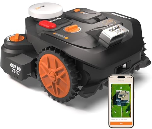 Worx Vision Cloud WR306E, 2WD robot rasaerba senza filo perimetrale, 600 m² | Senza filo perimetrale, navigazione VSLAM + RTK Cloud supportata dall’IA, mappatura automatica, Cut-to-Zero,senza antenna RTK