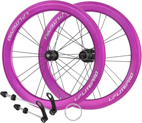 KUNYOS Radsatz für 20 Klapprad 406/451 V-Bremse Felgen Aluminiumlegierungsräder 74/130mm BMX Räder für 8- bis 11-Gang-Kassette,Lila,406