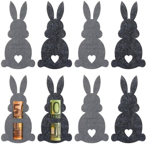 8 Stück Ostern Geldgeschenke Verpackung, Filz Osterhasen Geldgeschenk Hüllen, Filzdekorationen Ostern Hasen, Lustige Osterdekoration zum Verschenken für Geld (Grau)