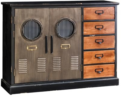Riess Ambiente Industrial Sideboard Nautilus - 105x79x32cm - Kommode braun/schwarz/grau, Industrial Design mit Bullauge