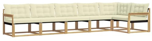 vidaXL Outdoor-Sofagarnitur mit Kissen 6 pcs Weiß und Creme, Garten, modernes Outdoor-Sofa-Set, wetterfest, Bequeme Lounge, langlebige Möbel, Akazienholz-Design