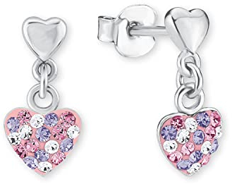 Prinzessin Lillifee Kinder-Ohrhänger Herz 925 Silber rhodiniert Kristall mehrfarbig - 2013169, Rosa/Lila, Einheitsgröße