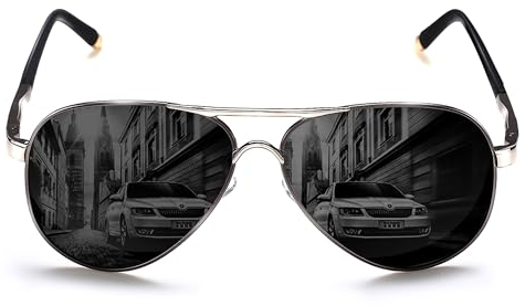 ROCKNIGHT Polarisierte Piloten-Sonnenbrille für Herren und Damen, Metall, flacher Kopf, leicht, UV400, Außenbereich, 58 mm - - Medium