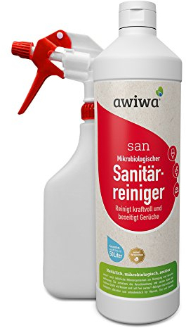 Sanitärreiniger und Badreiniger für Bad, Dusche und WC + Sprühflasche - extra stark & bioglogisch abbaubar - Ideal auch als Fliesenreiniger & WC Reiniger I 1L Konzentrat = bis zu 50L