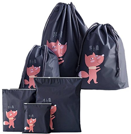 Amoyie Lot de 6 imperméable Sacs Organza pour Voyage (3 Sacs à Cordon et 3 Sacs Zip), Sacs de Sport, organiseurs de Bagage Petit pour Les Chaussures cosmétique Jouet, Sac à Linge