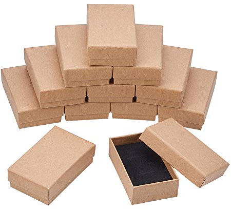 NBEADS 18 Stück Kraft Braune Pappschachteln Schmuckschatulle Rechteck Karton Schmuck Box Geschenk Verpackung Box mit Deckel Für Armband Halsketten Weihnachten Schmuck Display Aufbewahrung, 8x5x2.5 cm