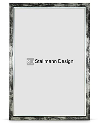 Stallmann Design 'My Frames' Bilderrahmen 70 x 100 cm | Farbe: Schwarz-Silber gewischt | nostalgischer Retro Rahmen - kombiniert Used-Look mit modernem Flair