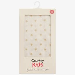 Country Kids Girl's Movie Star Tights Starred Tights, Off-White (Ivory/Gold Ivory), 6 Years (Manufacturer Size:6-8 years)
