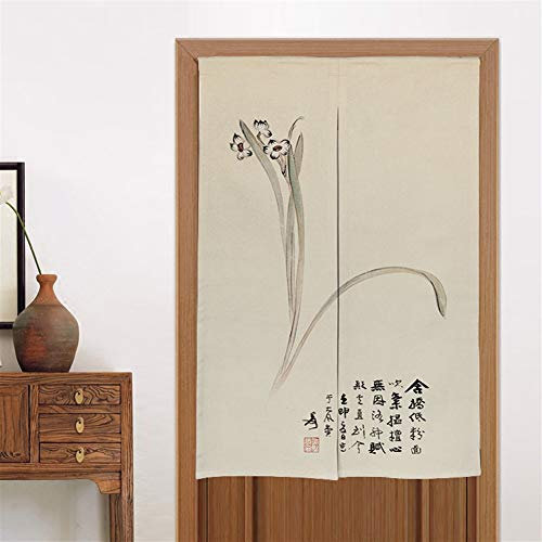 LIVEINU Tür Vorhang in Chinesisches Gemälde Bambus-Design Leinen Vorhang Japanische Noren Panels Für Schlafzimmer Tür Vorhang mit Teleskopstange 90x150cm Style 10