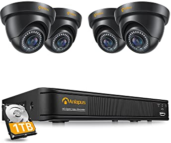 Anlapus H.265+ 1080P Außen Video Überwachungssystem 8CH HDMI DVR mit 1TB Festplatte und 4 Wasserdicht 2MP Dome Überwachungskamera Set