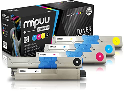 Mipuu 4 Toner kompatibel zu Oki C332 C332dn C332dnw MC 363 MC363 MC363dn MC363dnw (Schwarz, Cyan, Magenta, Gelb) Set Multipack