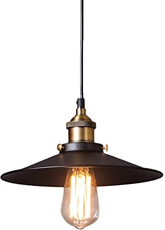 Industrielle Vintage Hängeleuchte Schwarz Metall E27 Hängelampe für Bar | Messing Sockel; verstellbares Kabel; für Esszimmer, Flur, Bistro; passt Edisonbirnen; einfache Installation; mattes Schwarz