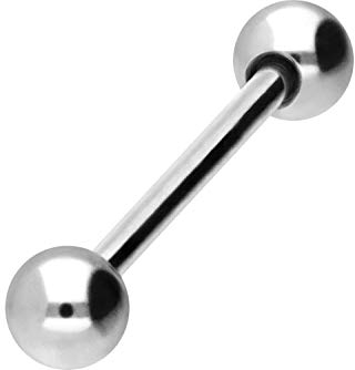 PIERCINGLINE Chirurgenstahl Barbell 2 KUGELN Piercing Stab Brust Intim Ohr Zunge Silberfarben 4 x 1 x 14 mm