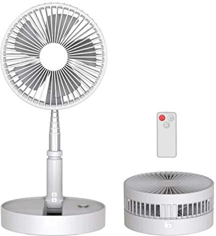 Dr.Lefran Ventilador USB telescópico Plegable, Ventiladores de Mesa de 7 Pulgadas con LED, con Control Remoto y función de temporización, Limpieza extraíble,Telecontrol White