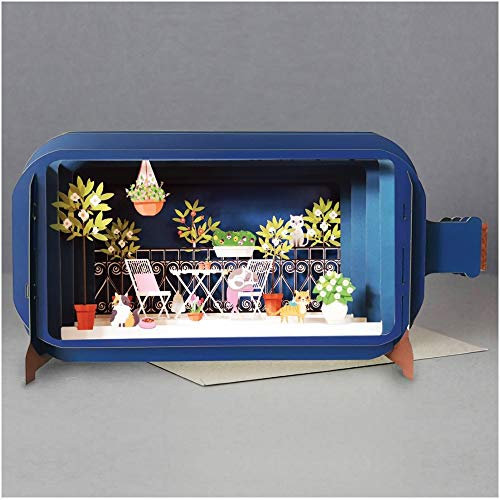 Message in A Bottle 3D Pop Up Greeting Card - Cats with Flowers
