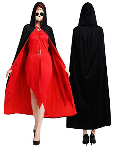 TIMESETL Halloween Umhang mit Kapuze, Schwarz Rot Doppelseitig Kapuzenumhang Vampir Kostüm Umhang Kapuze Wendeumhang Unisex für Cosplay Halloween Kostüm Make-up Party L-Größe