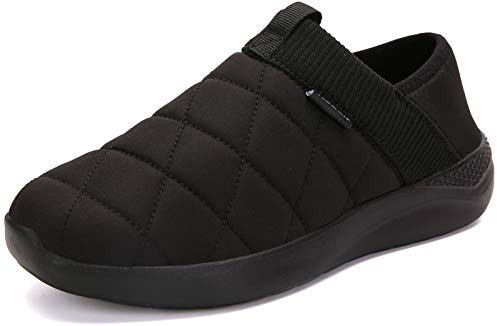 KUBUA Slippers for Men and Womens Indoor House Shoes Plush Slip on Outdoor Garden Loafers A Black 11 Women / 8.5 Men