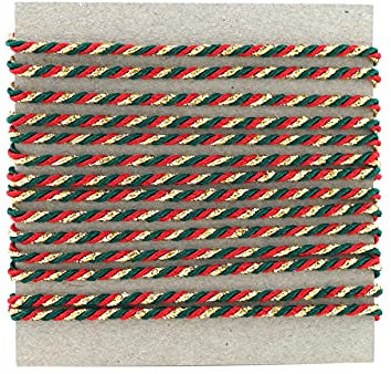finemark 3 m x 3 mm Drehkordel ROT GRÜN Gold Kordelband Glitzerkordel Geschenkband Weihnachten Weihnachtskordel Schnur Lurexkordel ohne Draht dreifarbig Glanz glänzender Kordel