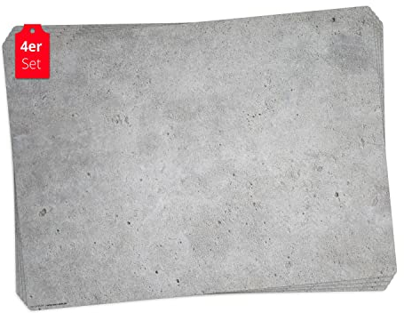 Tischset | Platzset abwaschbar - Betonoptik grau hell - aus erstklassigem Vinyl (Kunststoff - BPA-frei) - 4 Stück - rutschfeste Tischunterlage mit zeitlosem Design- Tischmatte - Made in Germany