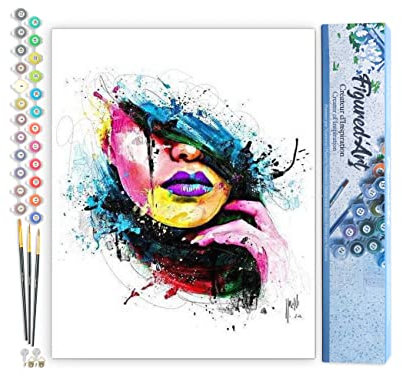 Figured'Art Peinture par Numéro Adulte Visage de Femme - Activité Manuelle Kit de Loisir Créatif DIY Numéro d'Art Complet - 40x50cm sans châssis en bois