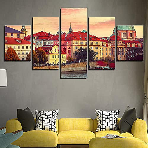 Leinwandbild, 5-teilig, HD-Bild, Drucke auf Leinwand, europäisches Gebäude, schöne Landschaft, große XXXL, Wandbilder, 5 Paneele, moderne Kunstwerke