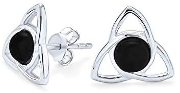 Bff Irish Triquetra Celtic Trinity Love Knot Black Onyx Gemstone Stud Ohrringe Für Frauen Teen .925 Sterling Silber Polierter Finish (13Mm)