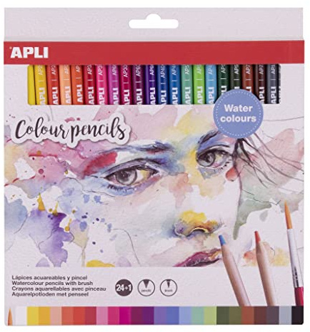 APLI 18913 - Confezione da 24 matite colorate acquerellabili con pennello incluso