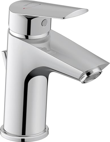 Duravit No.1 Waschtischarmatur, Größe S (Auslauf Höhe 91 mm), Wasserhahn Bad mit Zugstangen-Ablaufgarnitur, Waschbecken Armatur mit energiesparender FreshStart-Funktion, Chrom