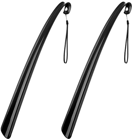 DK177 2PCS Chausse Pied Long, Chausse Pied Long Plastique 43cm,Noir Grand Chausse Pied avec crochet et cordon,Facile à utiliser,pour Homme Femme Enfants et Personnes Âgées