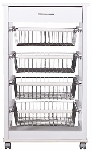 cosedacasa Carrello da Cucina in Legno per Porta Frutta Verdura vivande 4 cestini cassetto ripiano di mattonelle Tortora-ciliegio-Naturale-Bianco-Noce Scuro