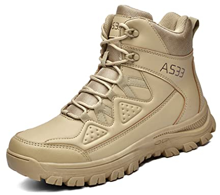 IYVW AS33 703 Schwarze Mittelhohe Vollleder Combat Boots Einsatzstiefel Kampfstiefel mit Reißverschluss Wüstengelb 41EU