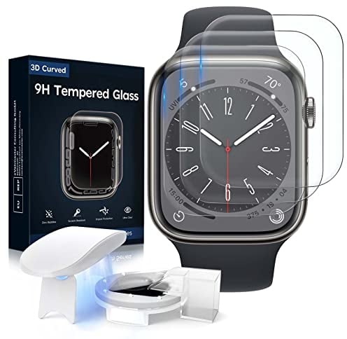 Mowei 3 Pack Protector de Pantalla para Apple Watch Series 9/8/7 (45mm), Cristal Templado Impermeable con Dureza 9H - Kit Fácil Instalación