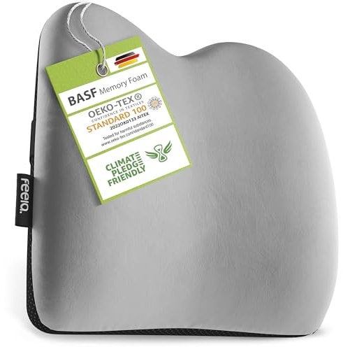 feela.® Ergonomisches Rückenkissen für Auto & Bürostuhl | Lendenkissen als Stuhlkissen für Zuhause, Büro oder Rückenstütze im Auto (Silber)