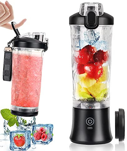 Mélangeur portable, 600 ml, mini mixeur USB rechargeable avec 6 lames et brosse mélangeur personnel pour smoothies, fruits et légumes, tasse pour maison, camping et voyage (style C)