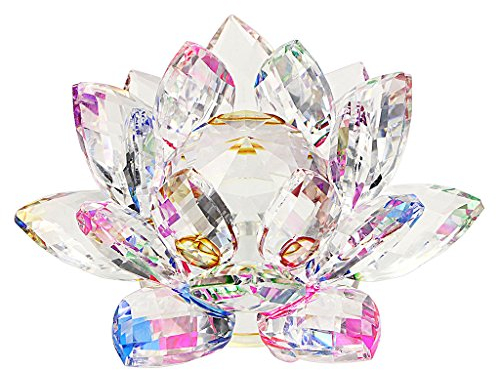 BTSKY - Flor de loto multicolor arcoíris cristal 80 mm - Decoración Feng Shui