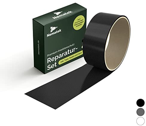 Nematek - Fliegengitter Reparatur Set 2 Meter - Fliegengitter Reparatur Klebeband - Reparaturband für Moskitonetz, Insektenschutz Tür und Fliegengitter Fenster - schwarz