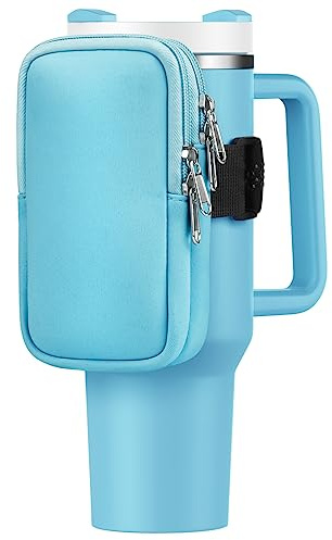 Water Bottle Pouch For Stanley Cup 40oz 30oz, Running Water Bottle Bag for Cards, Keys, Phone, Gym Accessories For Men Women, Travel Tumbler Mug Pouch Compatible With Stanley, Simple Modern(Blue)