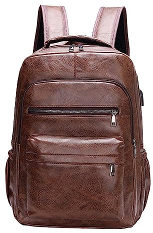 TOOYFUL Zaino per computer portatile in pelle PU Zaino per computer da uomo, tasche multiple traspiranti Zaino da viaggio casual durevole Zaino da viaggio per, CAFFÈ