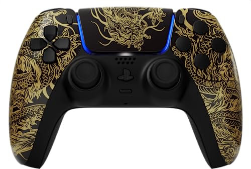 LuxController® PS5 - Custom Design Gold Dragon Controller con 4 paddle programmabili + stick intercambiabili compatibili con Playstation5 + PC
