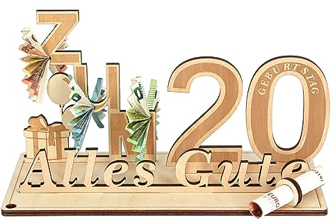Giftota Geldgeschenke Geburtstag 20, Geschenke zum 20.Geburtstag Mann Frau, 20.Geschenke aus Holz Dekoration
