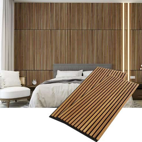 Woody Walls Solid Wood Slat Wall Paneling, Each Wood Slat Wall Panel Is Made of Real Wood, Acoustic Wood Panels Have 0.75 NRC, Set of 2 Seamless Joint Wood Panels for Walls, Wood Slat Wall (White Oak)