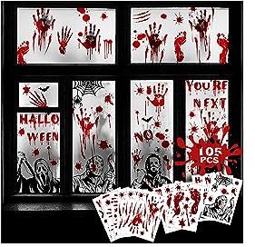 YuSaug Halloween Blutige Aufkleber 12 Sheets, Realistische Blutige Handabdrücken Horror Deko, Handabdrücken Fußabdrücken Horror Deko für Halloweenparty Fenster Spiegel Badewanne Spukhaus Dekoration
