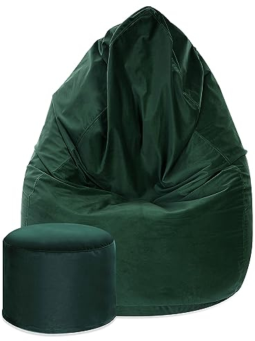 DreamRoots Bean Bag Chair 80x80x120cm - Sitzsack Samtstoff - Bean Bag Sitzsack - Sitzsack mit Lehne und Hocker und Bezug - Sitzkissen Boden - Chill Sack - Bubibag Sitzsack - Sitzsack mit Füllung