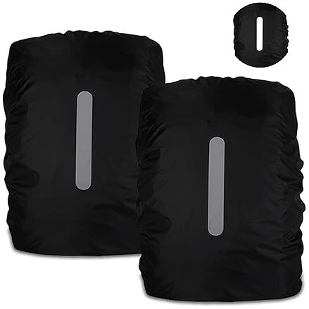 2er Regenschutz für Rucksäcke mit Reflexstreifen, 40L-50L Wasserdichte Rucksack Regenschutz, Regenhülle Schulranzen für Wandern, Camping, Reisen, Radfahren (L, Schwarz+Schwarz)