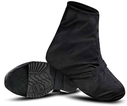 bruwaa wasserdichte Fahrrad-Überschuhe, mit reflektierenden Streifen, verstärkter Sohlenspitze und verstellbaren Klettverschlüssen, effektive wasserdichte und feuchtigkeitsbeständige Überschuhe