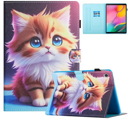 TEDTIKJT Coque pour Tablette Samsung Galaxy Tab A7 10.4 Pouces 2022/2020 SM-T500/ T505/ T507 Etui Housse PU Cuir Flip Support Protection Cover Case avec Réveil/Sommeil Automatique, Chat Jaune