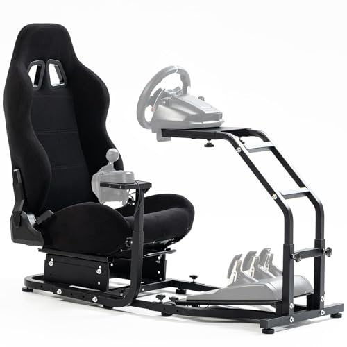 Minneer Racing Simulator Cockpit with Gaming Seat(Black) Stand-Up Fit for Logitech G29, G27, G25, G923 for Fanatec for Thrustmaster Adjustable Gaming Steering Wheel Stand Without Wheel and Pedals
