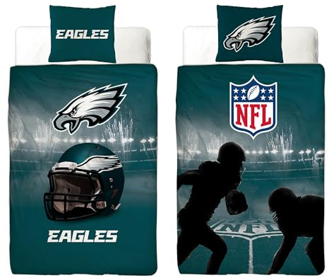 NFL Bettwäsche Philadelphia Eagles 135 x 200 cm + 80 x 80 cm 100% Baumwolle Renforcé-Linon-Qualität Reißverschluss American Football Fan Super Bowl Swoop Fly Eagles Wende-Bezug deutsche Größe